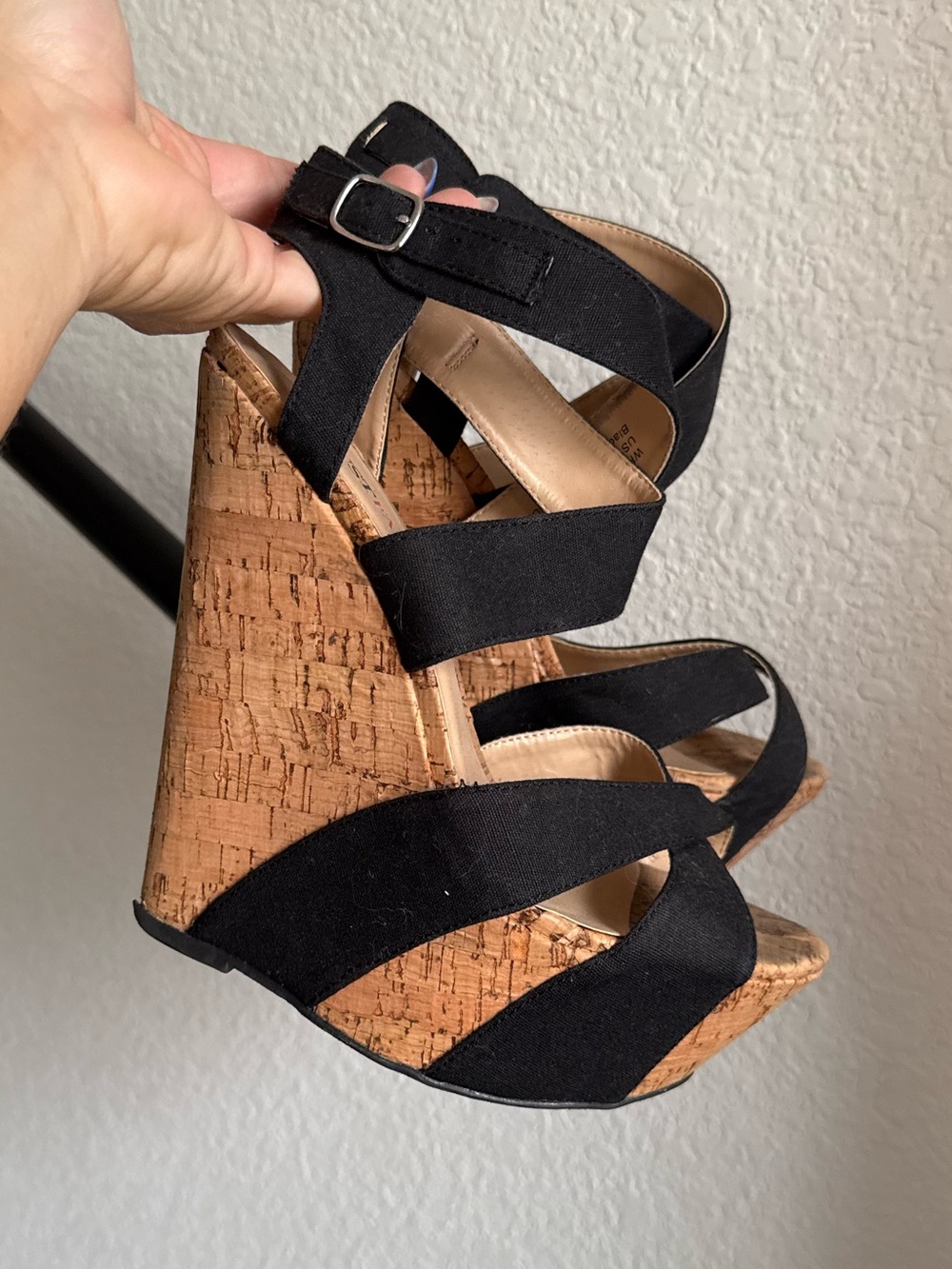 JustFab "Whytley" Black Cork Wedge Heel Platform Sandals sz: 8.5